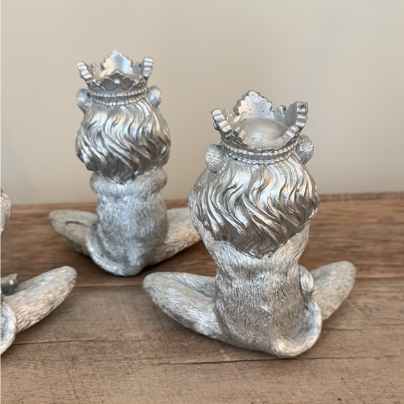 Set of 3 Silver Resin Lions -  Speak no Evil See No Evil Hear No Evil Lions Set - Picture 8 of 9